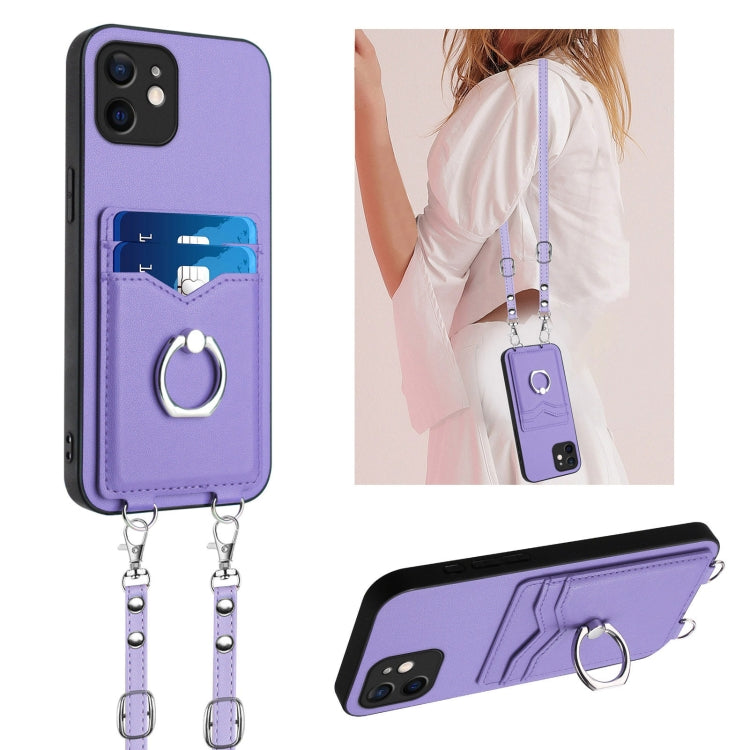 R20 Crossbody Rope Ring Card Holder Phone Case, For iPhone 12 mini, For iPhone 11 Pro Max, For iPhone 11, For iPhone 11 Pro