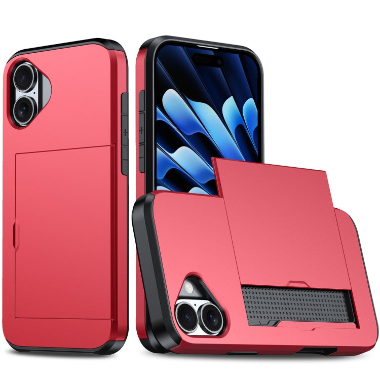 Shockproof Armor Phone Case with Card Slot, For iPhone 16 Pro, For iPhone 16 Plus