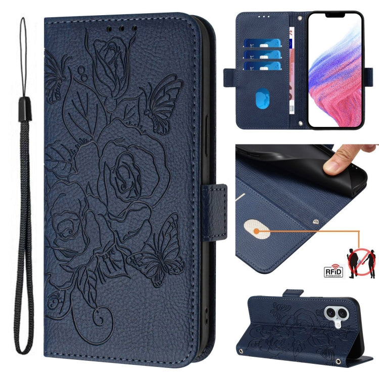 Embossed Rose RFID Anti-theft Leather Phone Case, For iPhone SE 2024, For iPhone 16 Pro Max, For iPhone 16 Pro, For iPhone 16 Plus