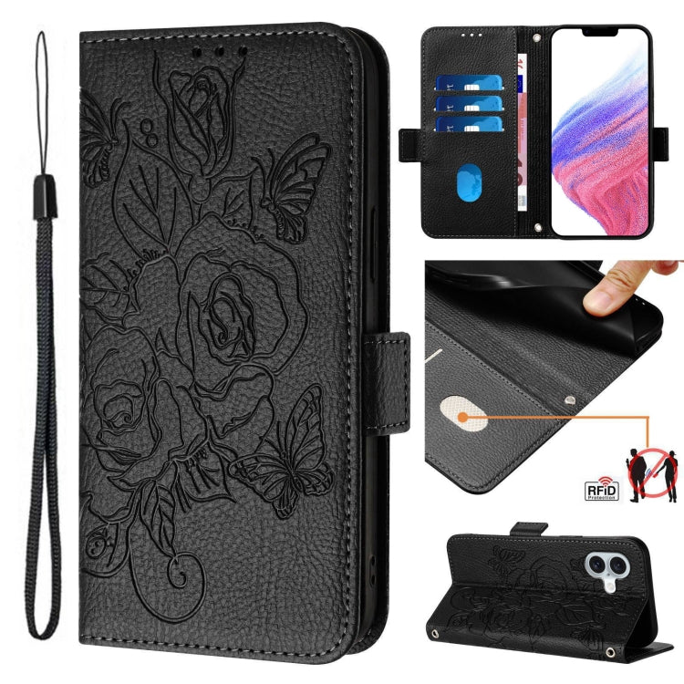 Embossed Rose RFID Anti-theft Leather Phone Case, For iPhone SE 2024, For iPhone 16 Pro Max, For iPhone 16 Pro, For iPhone 16 Plus