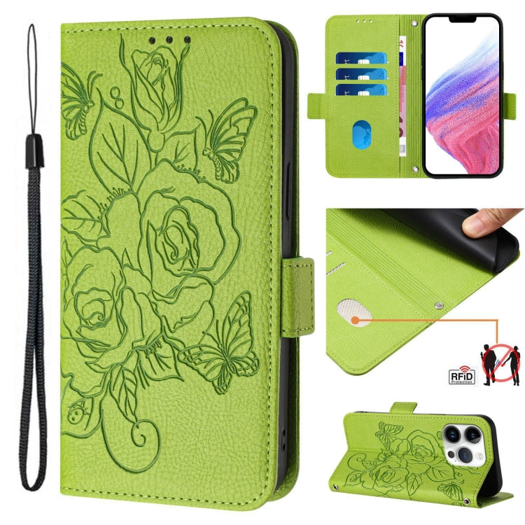 Embossed Rose RFID Anti-theft Leather Phone Case, For iPhone SE 2024, For iPhone 16 Pro Max, For iPhone 16 Pro, For iPhone 16 Plus