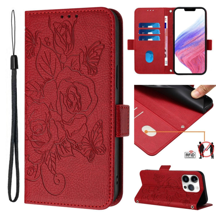 Embossed Rose RFID Anti-theft Leather Phone Case, For iPhone SE 2024, For iPhone 16 Pro Max, For iPhone 16 Pro, For iPhone 16 Plus