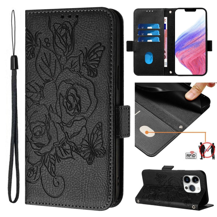 Embossed Rose RFID Anti-theft Leather Phone Case, For iPhone SE 2024, For iPhone 16 Pro Max, For iPhone 16 Pro, For iPhone 16 Plus