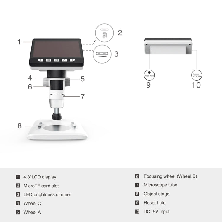 0-40mm 1080P 4.3 inch LCD Screen Mobile Phone Repair Industry HD Electron Didital Microscope