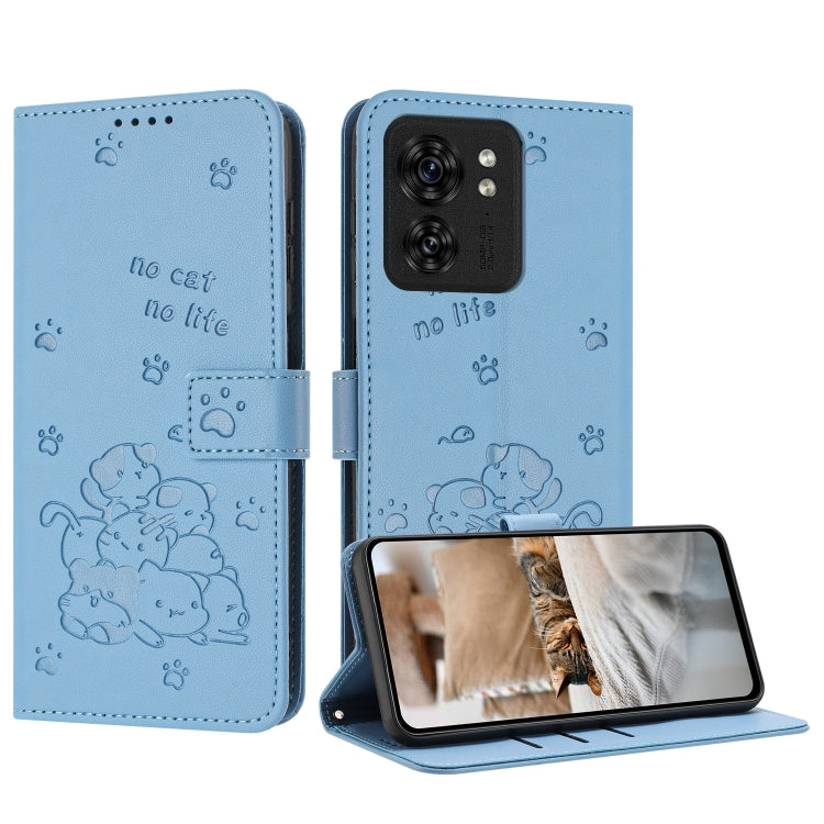 Embossed Kitten Phone Leather Case with Lanyard, For Motorola Moto G14, For Motorola Moto G Stylus 2023 4G, For Motorola Edge 40