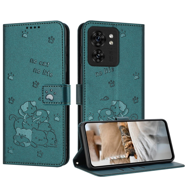 Embossed Kitten Phone Leather Case with Lanyard, For Motorola Moto G14, For Motorola Moto G Stylus 2023 4G, For Motorola Edge 40