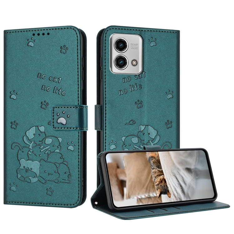 Embossed Kitten Phone Leather Case with Lanyard, For Motorola Moto G14, For Motorola Moto G Stylus 2023 4G, For Motorola Edge 40