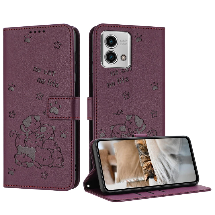 Embossed Kitten Phone Leather Case with Lanyard, For Motorola Moto G14, For Motorola Moto G Stylus 2023 4G, For Motorola Edge 40