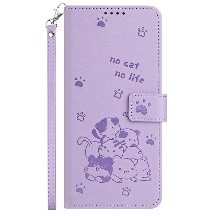 Embossed Kitten Phone Leather Case with Lanyard, For Motorola Moto G14, For Motorola Moto G Stylus 2023 4G, For Motorola Edge 40