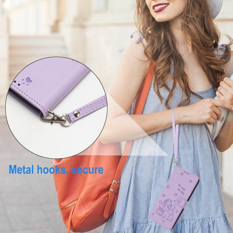Embossed Kitten Phone Leather Case with Lanyard, For Motorola Moto G14, For Motorola Moto G Stylus 2023 4G, For Motorola Edge 40