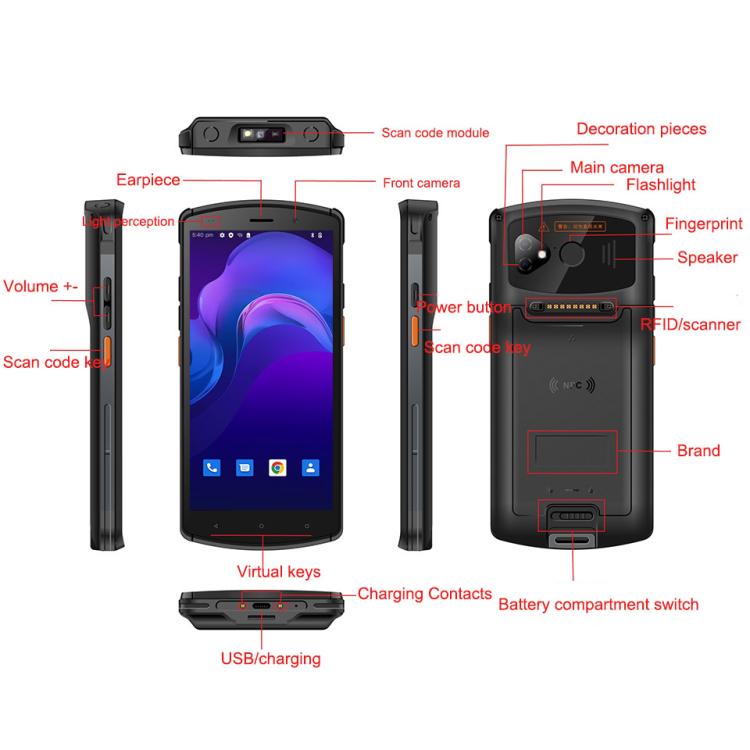 UNIWA V7S PDA Barcode Scanner Rugged Phone, 4GB+64GB, 5.7 inch Android 12 Mediatek MT6762 Octa Core, NFC, Network: 4G, EU Plug, US Plug, UK Plug, AU Plug