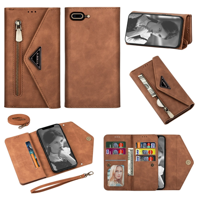 Skin Feel Zipper Horizontal Flip Leather Case with Holder & Card Slots & Photo Frame & Lanyard & Long Rope, For iPhone 6, For iPhone 6 Plus, For iPhone 7 / 8 / SE (2020), For iPhone 7 Plus / 8 Plus