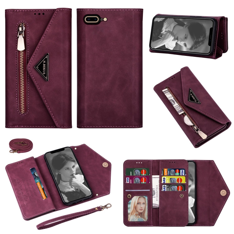 Skin Feel Zipper Horizontal Flip Leather Case with Holder & Card Slots & Photo Frame & Lanyard & Long Rope, For iPhone 6, For iPhone 6 Plus, For iPhone 7 / 8 / SE (2020), For iPhone 7 Plus / 8 Plus