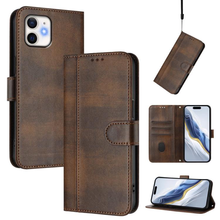 Line Splicing Buckle Retro Leather Phone Case, For iPhone 11 Pro Max, For iPhone 11, For iPhone 11 Pro