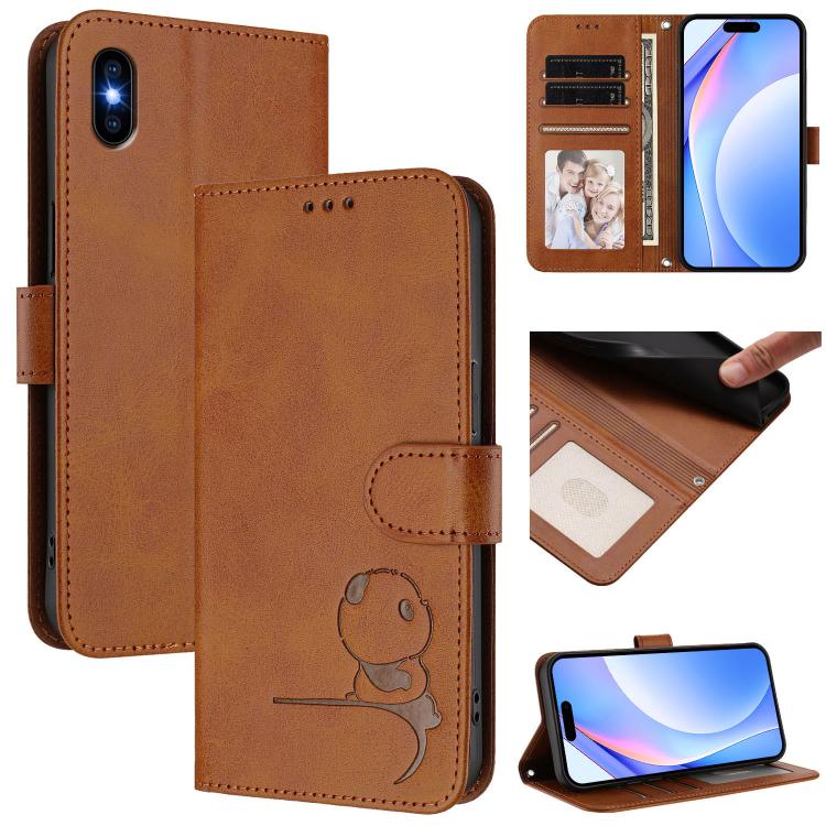 Litter Panda Embossing RFID Leather Phone Case with Lanyard, For iPhone XR, For iPhone XS Max, For iPhone 8 Plus / 7 Plus