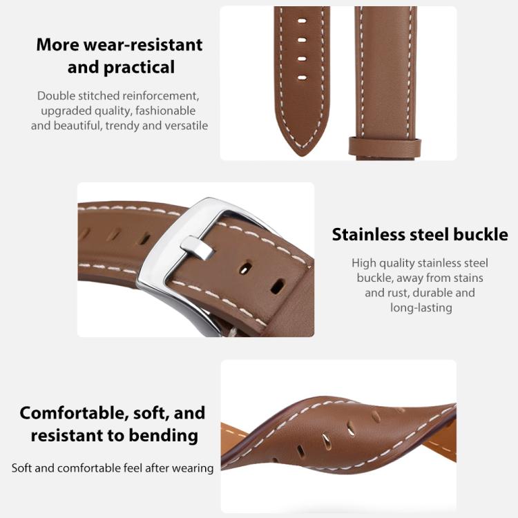 xDfind Flat Head Black Shark Fine Grain Leather Watch Band, 22mm For Huawei Watch GT5/GT5 Pro/4/4 Pro, 20mm For Huawei Watch GT 4 / GT 3 / GT 2