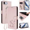 Embossed Heart Cat Leather Phone Case with Hand Strap, For iPhone 17e / 16e, For iPhone 17 Pro Max