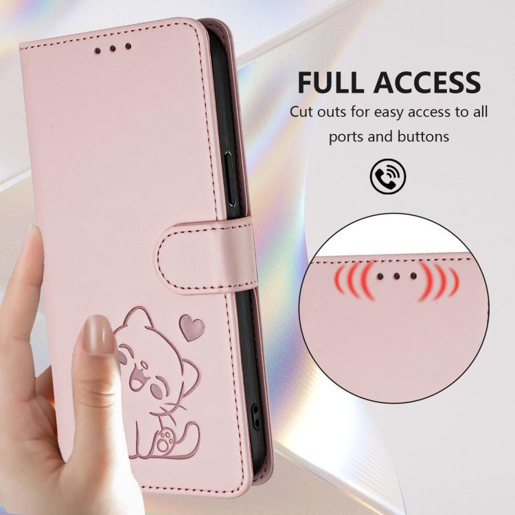 Embossed Heart Cat Leather Phone Case with Hand Strap, For iPhone 17e / 16e, For iPhone 17 Pro Max