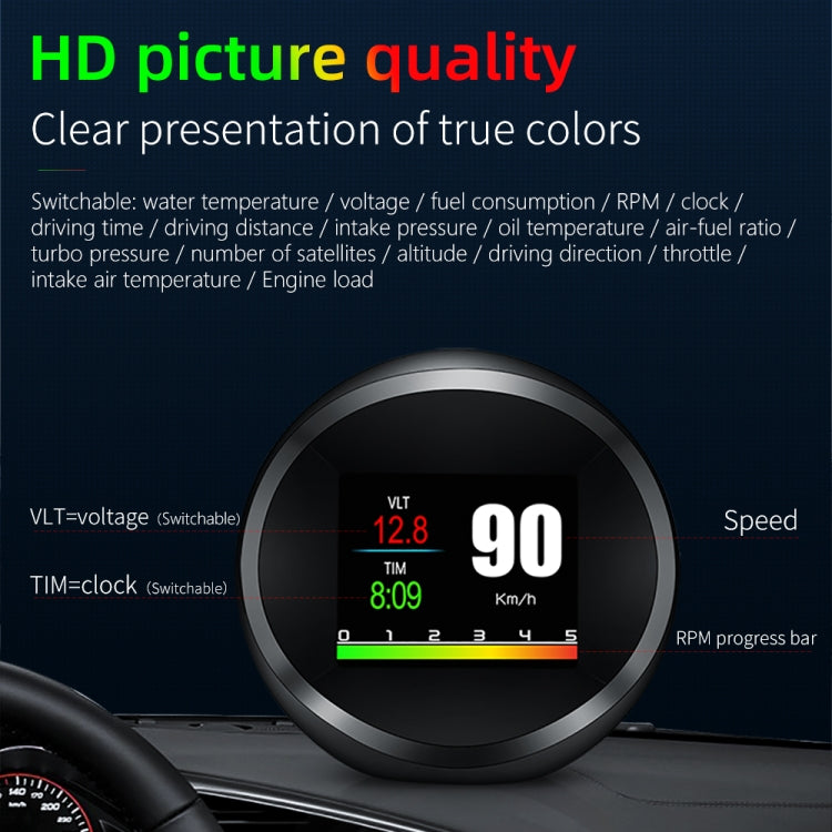P11 OBD2 + GPS Mode Car HUD Head-up Display Water Temperature / Vehicle Speed / Voltage / Fuel Consumption Display, Speed Alarm, P11