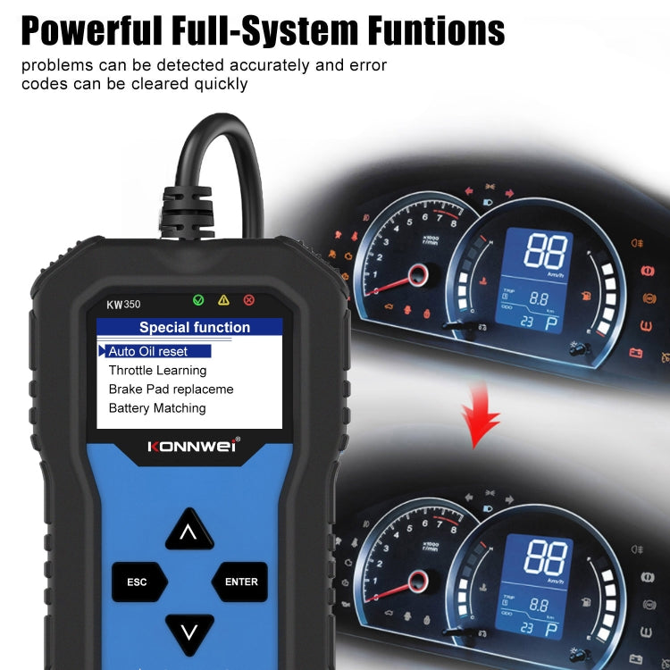 KONNWEI KW350 OBDII 12V Car Diagnostics Detector Scanner with 2 inch Black And White Display Screen V007 for Audi / Volkswagen, KW350