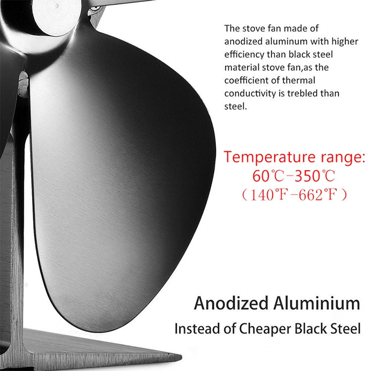 YL201 4-Blade High Temperature Metal Heat Powered Fireplace Stove Fan, YL201 (Grey), YL201 (Gold), YL201 (Rose Red), YL201 (Silver), YL201 (Black), YL201 (Bronze)