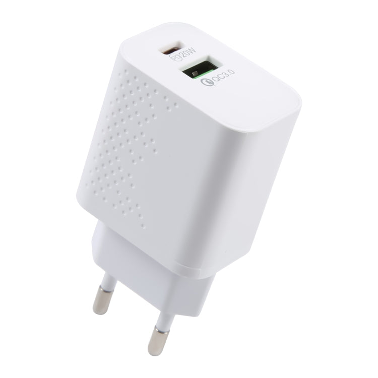 LZ-105A+C PD 20W USB-C/Type-C+QC 3.0 USB Ports Dot Pattern Travel Charger, EU Plug(White)