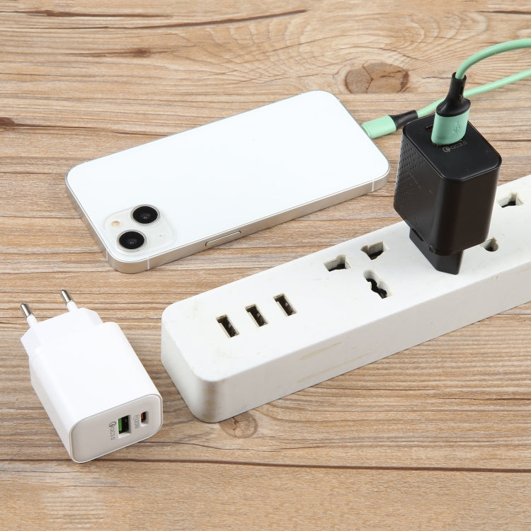LZ-105A+C PD 20W USB-C/Type-C+QC 3.0 USB Ports Dot Pattern Travel Charger, EU Plug(White)