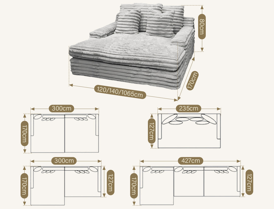 Echeverría Bean Bag Sofa, Day Bed Chaise, Armchair, Corduroy