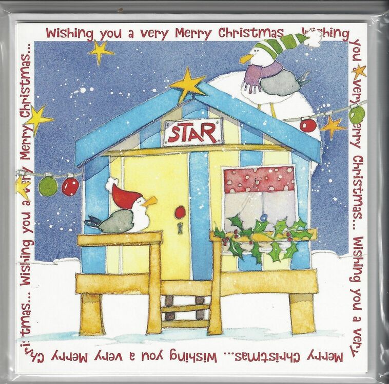 EMMA BALL XMAS CARDS CHRISTMAS BEACH HUT - PACK OF 6