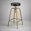 Brass Bar Adjustable Stool Black Leather Top Seat | Vintage Industrial Style