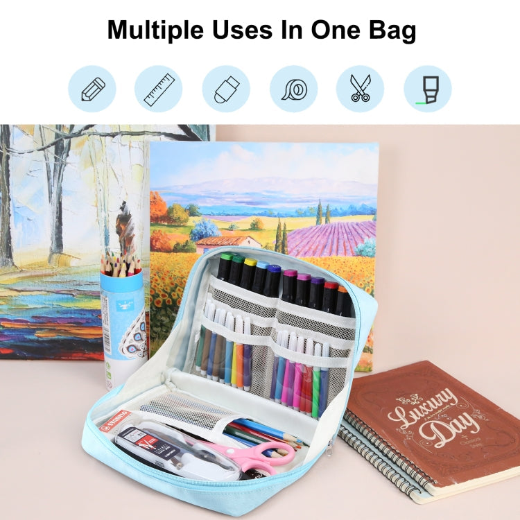 FunAdd Large-capacity Pencil Case Storage Organizer Ant ClothCosmetic Bag, Size: 230 x 170 x 75mm (Light Blue)