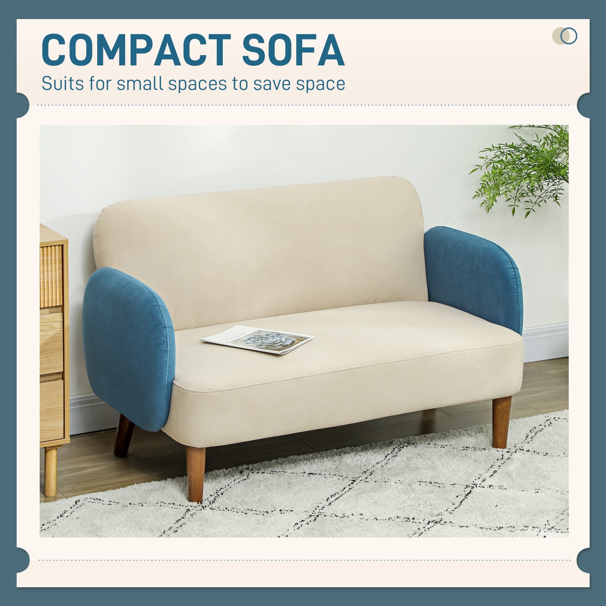 HOMCOM Modern 2 Seater Sofa w/ Rubber Wood Legs 130 x 74 x 76cm