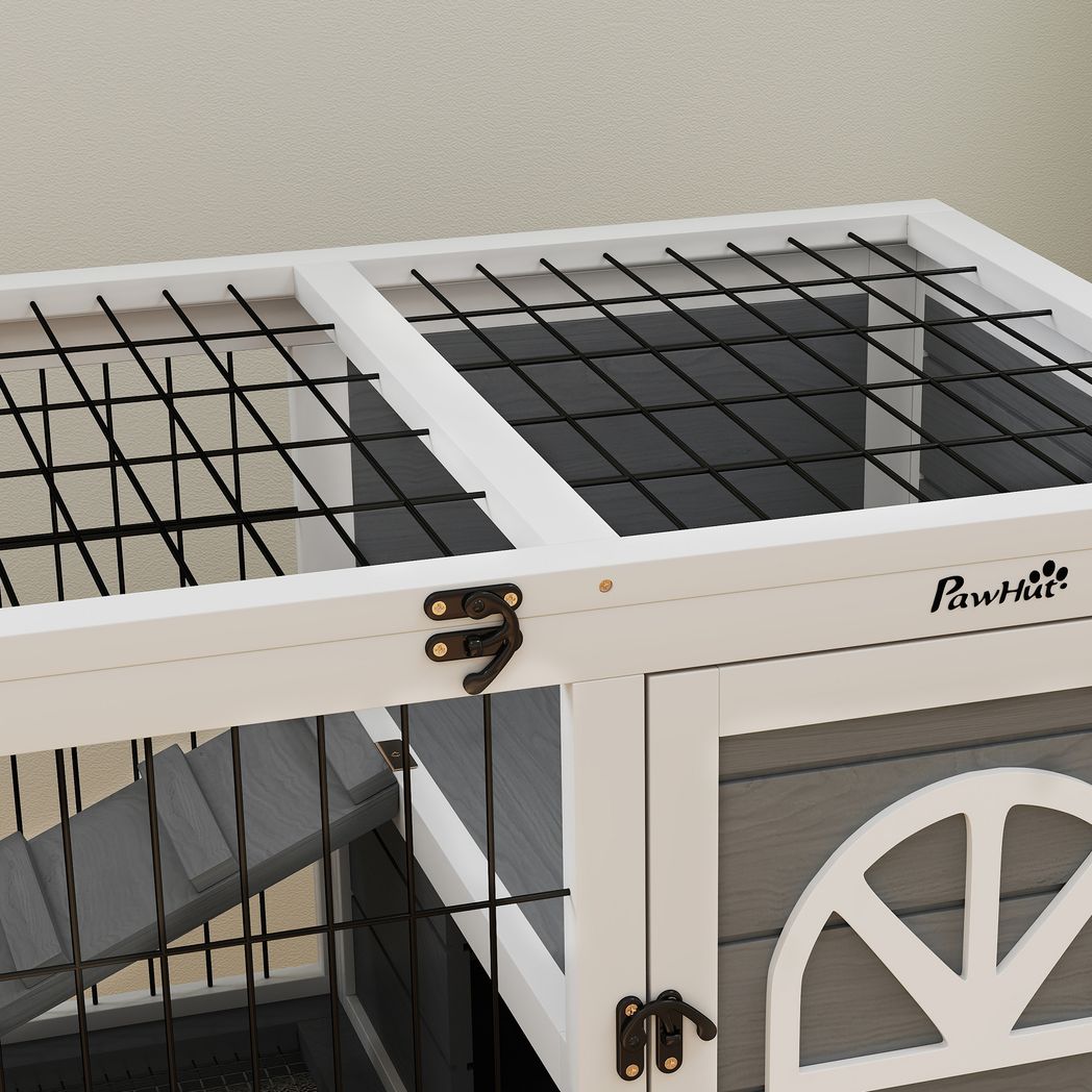 PawHut Wooden Rabbit Hutch, Small Animal House w/ Removable Tray, Openable Roof