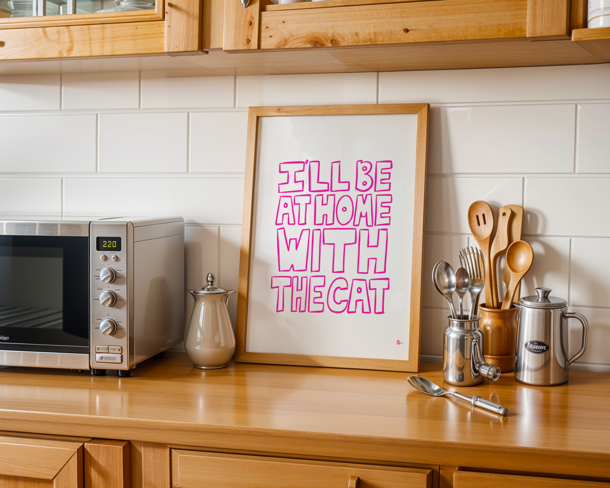 I'll Be At Home With The Cat | Pink Cute Minimalist Pet Print Poster