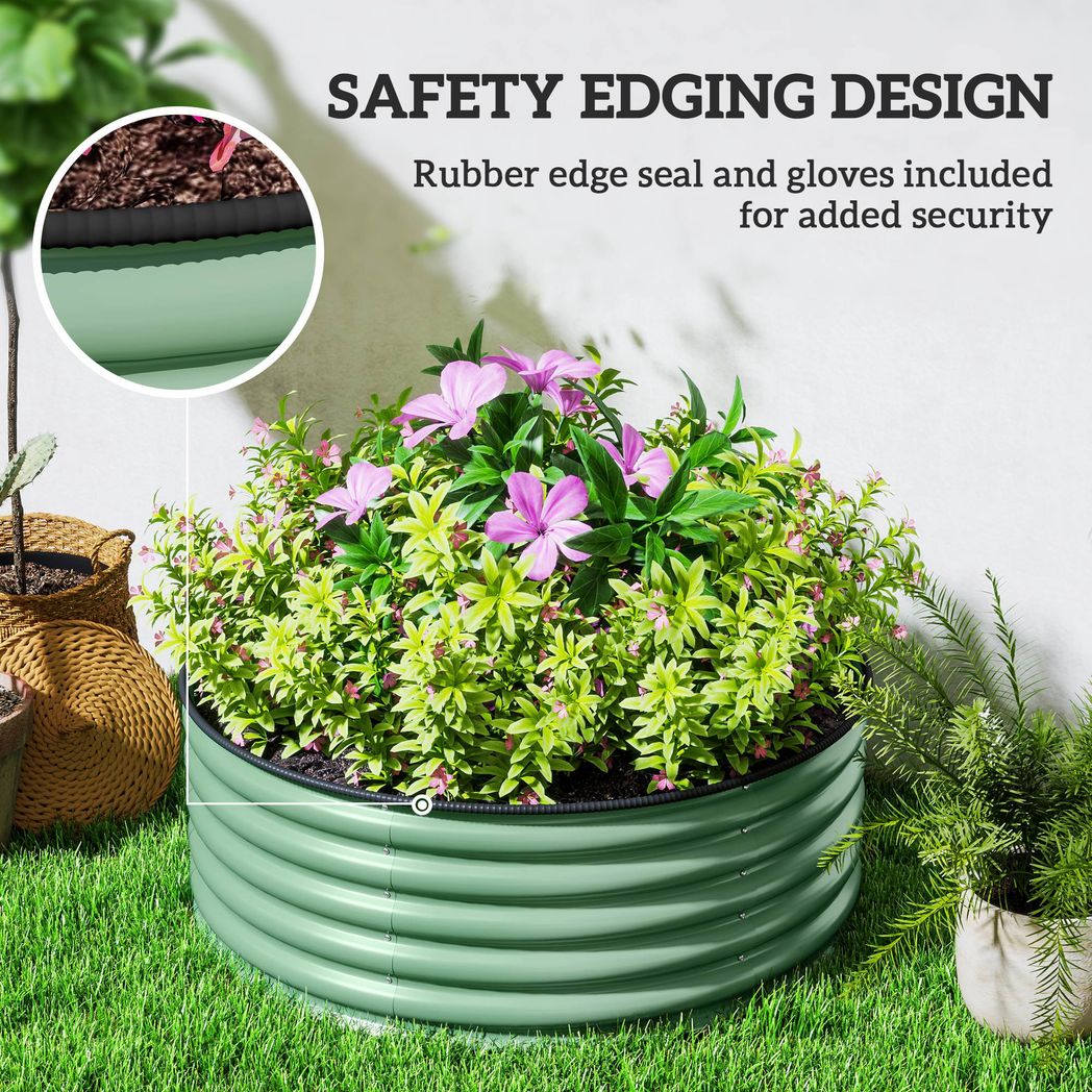 Outsunny Galvanised Planter with Gloves, 120 x 120 x 43cm
