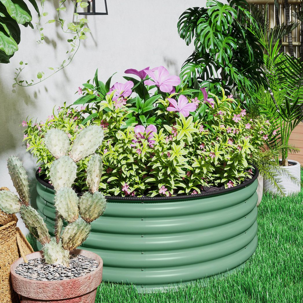 Outsunny Galvanised Planter with Gloves, 120 x 120 x 43cm