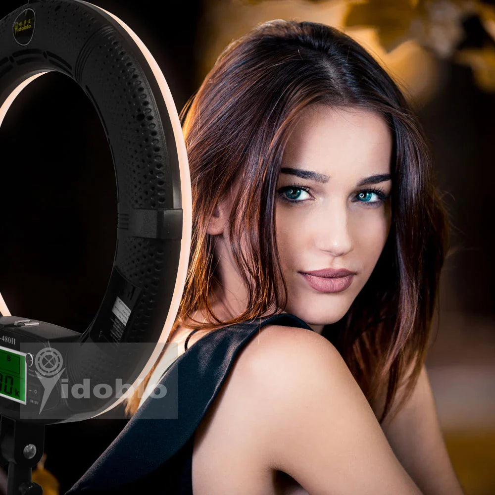 96W Yidoblo FE-480II Dimmable Bi-color Ring Light 480 LED Video Continue Lamp LCD Video lamp Lighting + 2m standing + handbag