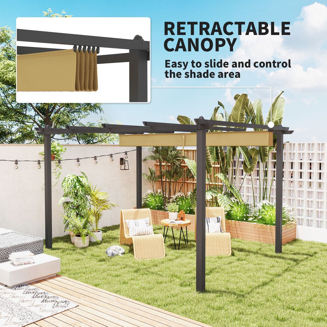 Outsunny 3 x 3(m) Aluminium Pergola with Retractable Roof, Garden Gazebo