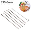 5pcs Reusable Stainless Steel Straight Drinking Straw + Cleaner Brush Set Kit,  215*8mm, 215*8mm (Straight)