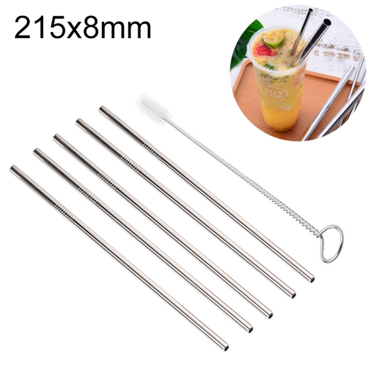 5pcs Reusable Stainless Steel Straight Drinking Straw + Cleaner Brush Set Kit,  215*8mm, 215*8mm (Straight)