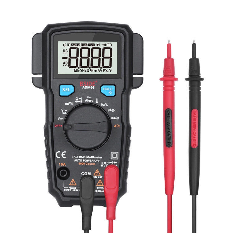BSIDE ADM66 Handheld Household 6000 Count AC / DC Current Voltage Capacitor Automatic Range Multimeter with LCD Backlight & Card Slot Function