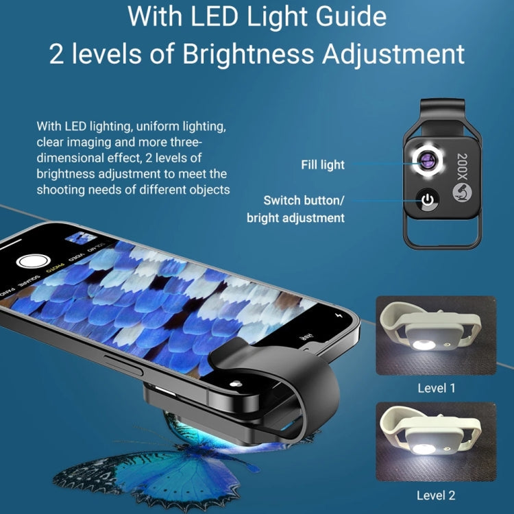 APEXEL™ APL-MS002BK 200X HD Universal Portable Mobile Phone Microscope with LED Light (Black)