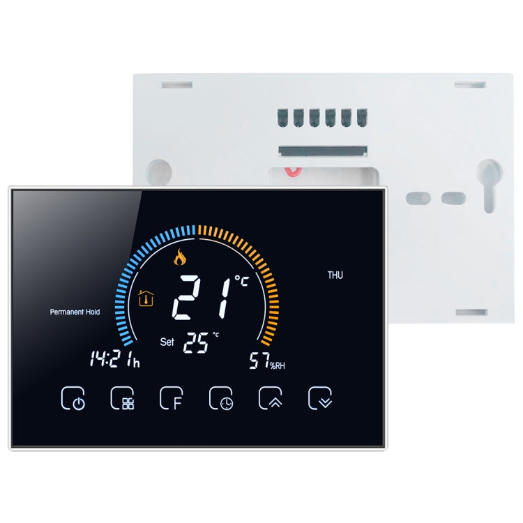 BHT-8000-GCLW Controlling Water/Gas Boiler Heating Energy-saving and Environmentally-friendly Smart Home Negative Display LCD Screen Round Room Thermostat with WiFi, with WiFi Black, with WiFi White