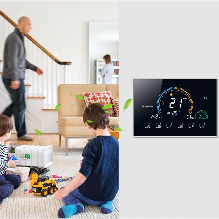 BHT-8000-GCLW Controlling Water/Gas Boiler Heating Energy-saving and Environmentally-friendly Smart Home Negative Display LCD Screen Round Room Thermostat with WiFi, with WiFi Black, with WiFi White