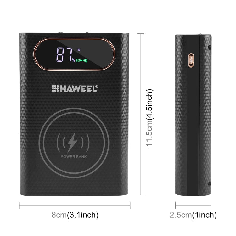 HAWEEL DIY 4 x 21700 Battery 22.5W Fast Charge 15W Wireless Charging Power Bank Box Case with Display, Not Include Battery (Black)