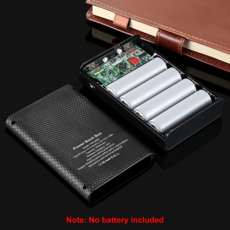 HAWEEL DIY 4 x 21700 Battery 22.5W Fast Charge 15W Wireless Charging Power Bank Box Case with Display, Not Include Battery (Black)