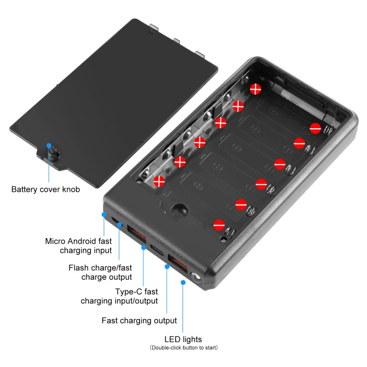 HAWEEL DIY 6 x 18650 Battery 24W Fast Charge Power Bank Box Case with Display, Not Include Battery, 6 x 18650 Battery
