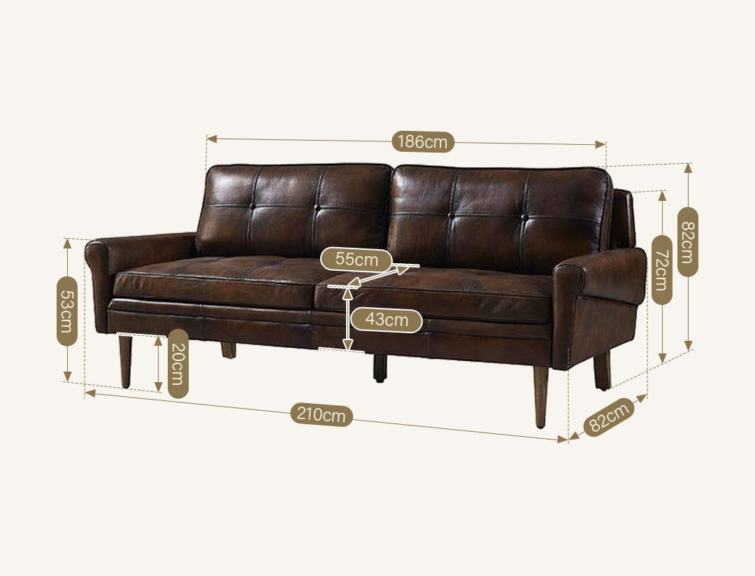 Hemenway Two Seater Sofa, Full Grain Leather