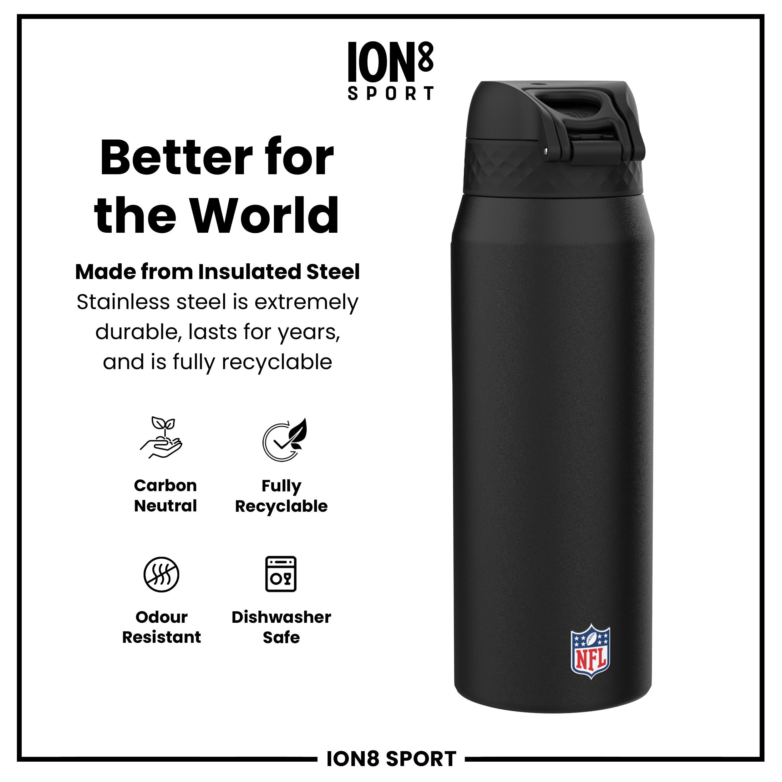 NFL x ION8 Insulated Steel Water Bottle, NFL Rams, 750ml (24oz)
