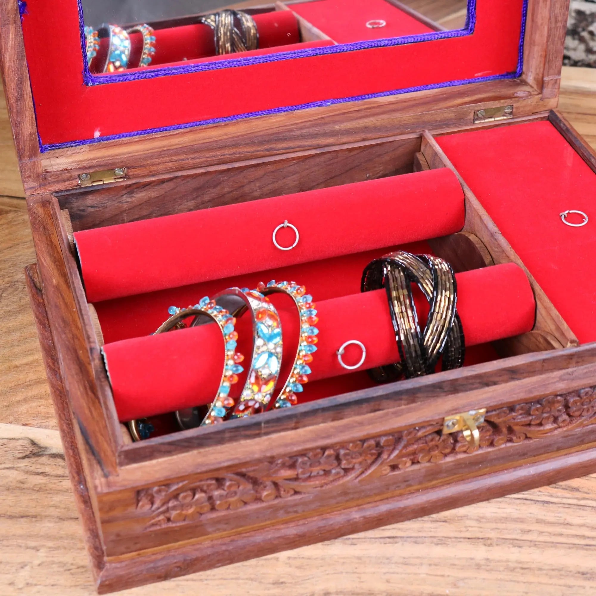 Nalanda Sheesham Large Wooden Jewellery Box Intricately Carved